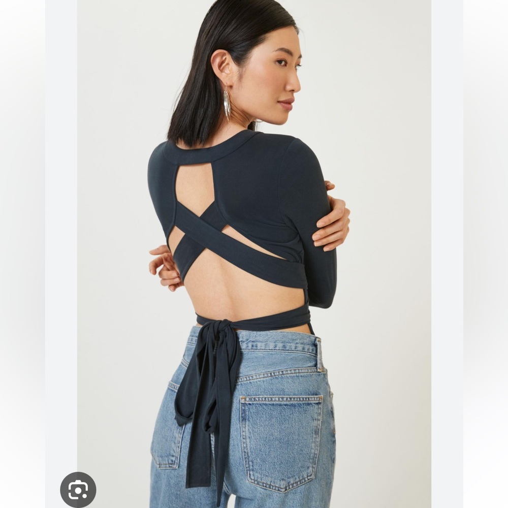 ANTHROPOLOGIE Open Back Wrap Bodysuit Navy XS